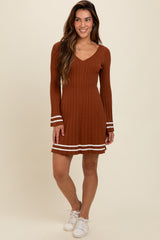 Mocha V-Neck Pleated Maternity Knit Dress