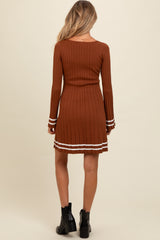 Mocha V-Neck Pleated Maternity Knit Dress