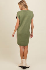 Light Olive Contrast Stitch V-Neck Maternity Mini Sweater Dress