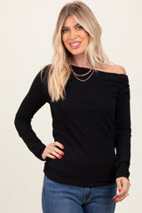 Black One Shoulder Long Sleeve Maternity Top