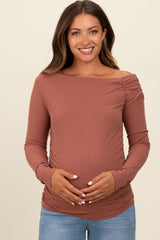 Rust One Shoulder Long Sleeve Maternity Top