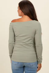 Light Olive One Shoulder Long Sleeve Maternity Top