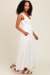 White Floral Embroidered Sleeveless Maxi Dress