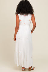 White Floral Embroidered Sleeveless Maxi Dress