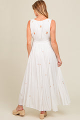 White Floral Embroidered Sleeveless Maternity Maxi Dress