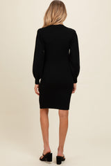 Black Bubble Sleeve Maternity Sweater Dress