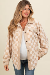 Cream Sherpa Corduroy Checkered Oversized Maternity Shacket