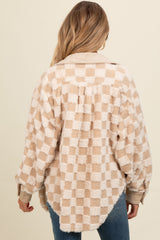 Cream Sherpa Corduroy Checkered Oversized Maternity Shacket