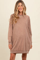 Mocha Mineral Wash Maternity Sweatshirt Dress