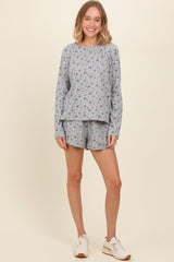 Heather Grey Floral Waffle Knit Shorts Set