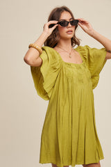 Lemon Grass Square Neck Ruffled Design Babydoll Dress