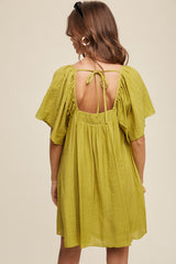 Lemon Grass Square Neck Ruffled Design Babydoll Dress