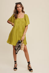 Lemon Grass Square Neck Ruffled Design Babydoll Dress