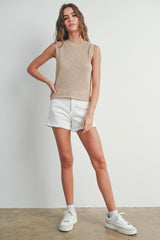 Taupe Rib-Knit Sweater Vest