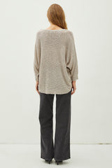 Grey Front Pocket Dolman Long Sleeve Knit Sweater