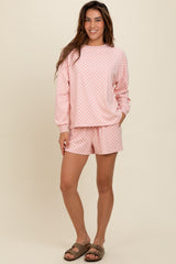 Mauve Checkered Plaid Pullover Shorts Maternity Set