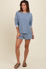 Blue Checkered Plaid Pullover Shorts Maternity Set