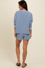 Blue Checkered Plaid Pullover Shorts Set