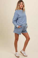 Blue Checkered Plaid Pullover Shorts Maternity Set