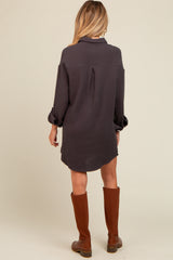 Charcoal Rolled Cuff Maternity Button Down Dress