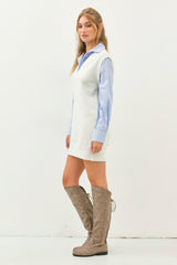 Ivory Layered Sweater Shirt Mini Dress