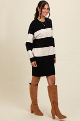 Black Wide Striped Sweater Dress