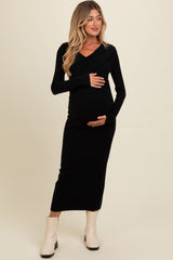 Black Fold Over Maternity Maxi Sweater Dress