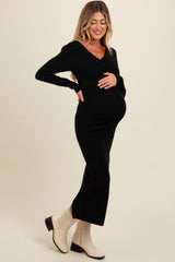 Black Fold Over Maternity Maxi Sweater Dress