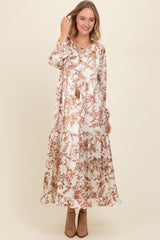 Brown Floral Tassel Tie Front Maxi Dress