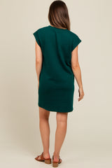 Green Front Pocket Line Textured Short Sleeve Maternity Dress