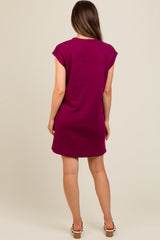 Violet Front Pocket Line Textured Short Sleeve Maternity Dress