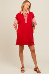 Rust Colorblock Stripe Maternity Polo Dress