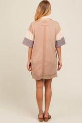 Mocha Striped Color Block Collared Terry Dress