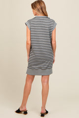 Heather Grey Striped Knit Cap Sleeve Maternity Mini Dress