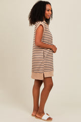 Mocha Striped Knit Cap Sleeve Mini Dress