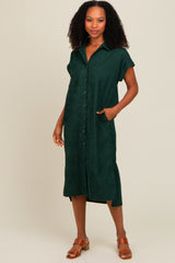 Forest Green Corduroy Button Down Midi Dress