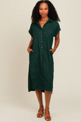 Forest Green Corduroy Button Down Midi Dress