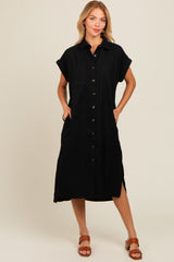 Black Corduroy Button Down Midi Dress