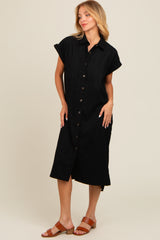 Black Corduroy Button Down Midi Dress