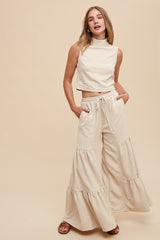 Sand Texture Knit Mock Neck Crop Top And Pants Set