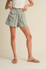 Mint Woven Shorts With Oversized Pockets