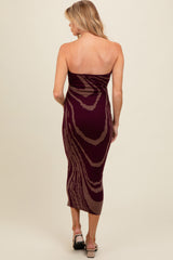 Purple Printed Strapless Cutout Fitted Maternity Maxi Dress