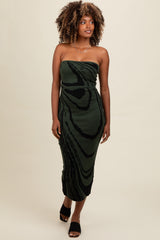 Olive Printed Strapless Cutout Fitted Maxi Dress