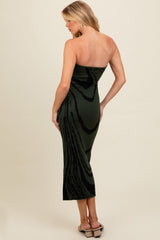 Olive Printed Strapless Cutout Fitted Maternity Maxi Dress