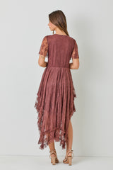 Chestnut Embellished Lace Hem Dress