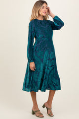 Forest Green Velvet Damask Maternity Midi Dress