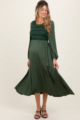 Forest Green Contrast Knit Bodice Maternity Maxi Dress