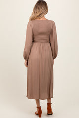 Mocha Contrast Knit Bodice Maternity Maxi Dress