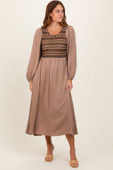 Mocha Contrast Knit Bodice Maxi Dress