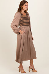 Mocha Contrast Knit Bodice Maxi Dress